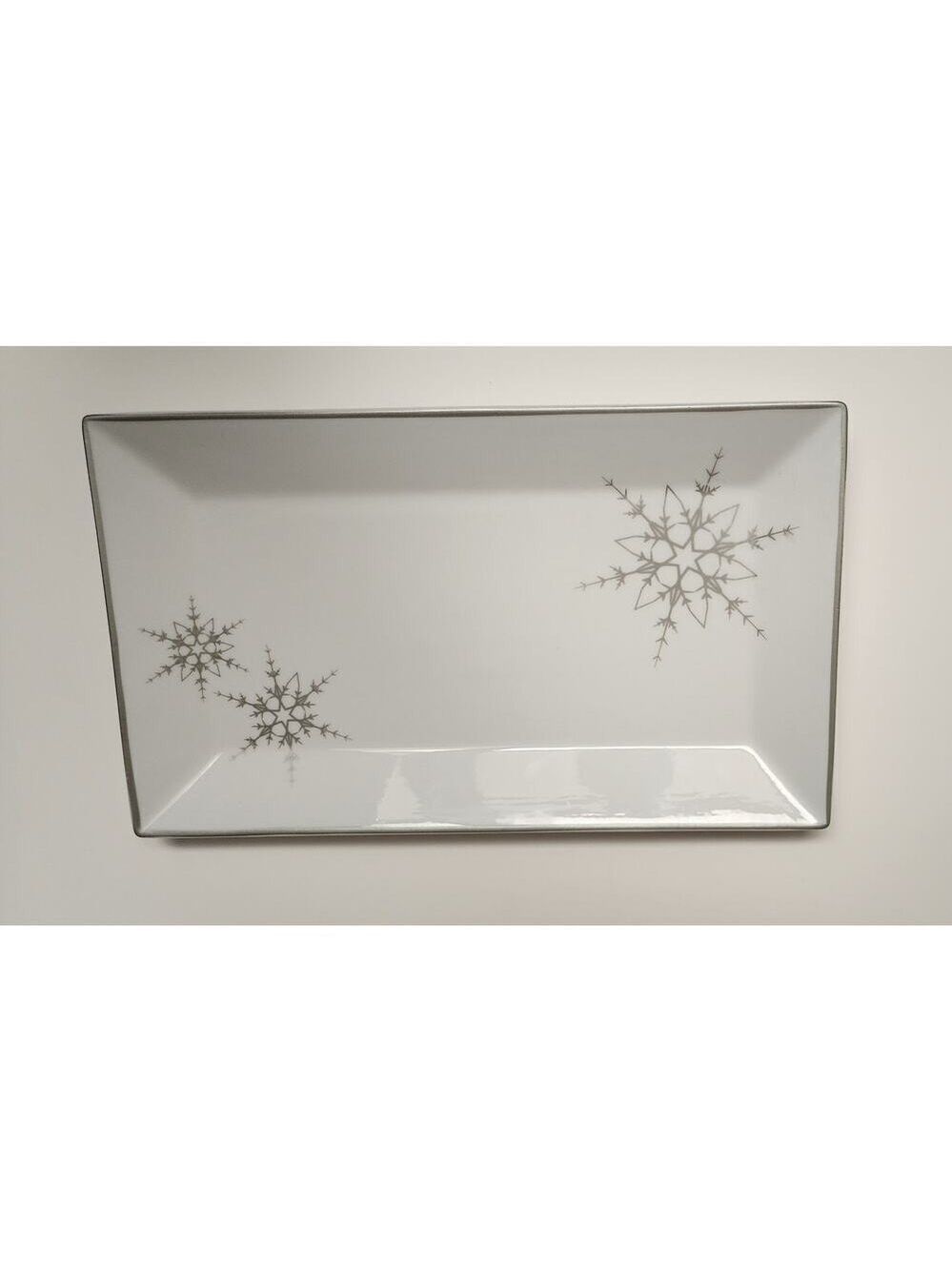 Ulta Beauty 13.5" Square Platinum White Silver Rimmed Snowflake Serving Plater